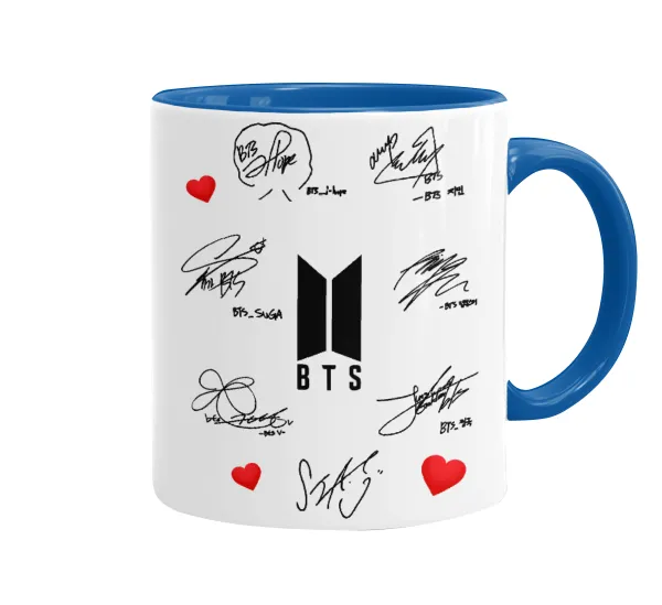BTS signatures — Κούπα χρωματιστή μπλε, κεραμική, 330ml
