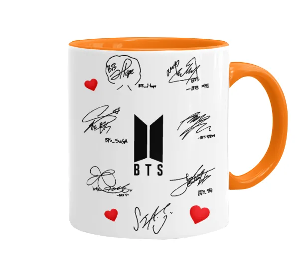 BTS signatures — Κούπα χρωματιστή πορτοκαλί, κεραμική, 330ml