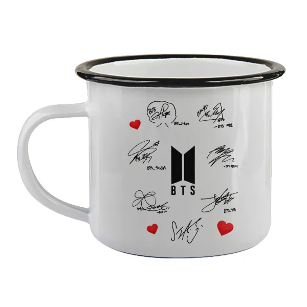 BTS signatures — Enamel mug with black rim, 360ml