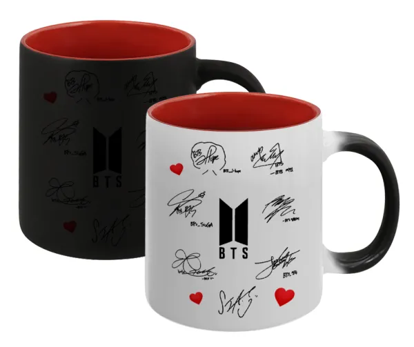 BTS signatures — Κούπα Μαγική εσωτερικό κόκκινο, κεραμική, 330ml που αλλάζει χρώμα με το ζεστό ρόφημα