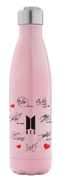 BTS signatures — Μεταλλικό παγούρι θερμός Ροζ Ιριδίζον (Stainless steel), διπλού τοιχώματος, 500ml