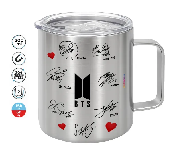 BTS signatures — Double-walled stainless steel mug 300ml with temperature-retaining lid