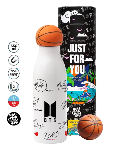 BTS signatures — Μπάλα μπάσκετ μεταλλικό παγούρι θερμός, διπλού τοιχώματος, 550ml