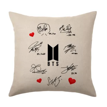 BTS signatures, Μαξιλάρι καναπέ ΛΙΝΟ 40x40cm περιέχεται το  γέμισμα