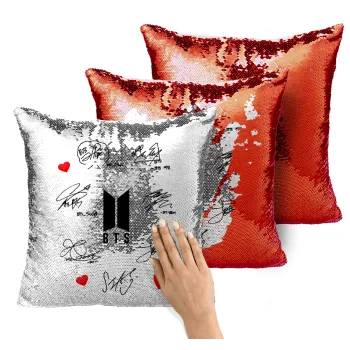 BTS signatures, Μαξιλάρι καναπέ Μαγικό Κόκκινο με πούλιες 40x40cm περιέχεται το γέμισμα