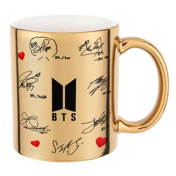 BTS signatures, Κούπα κεραμική, χρυσή καθρέπτης, 330ml