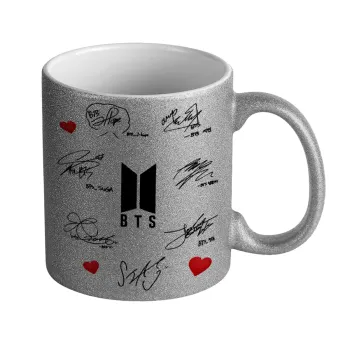 BTS signatures, Κούπα Ασημένια Glitter που γυαλίζει, κεραμική, 330ml