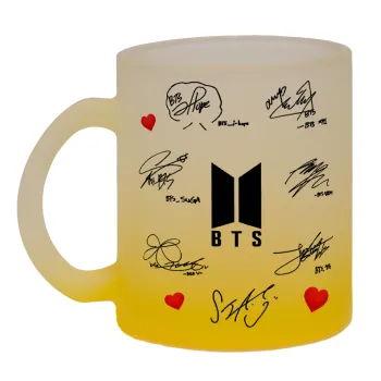 BTS signatures, Κούπα γυάλινη δίχρωμη με βάση το κίτρινο ματ, 330ml