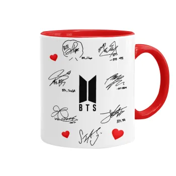 BTS signatures, Κούπα χρωματιστή κόκκινη, κεραμική, 330ml