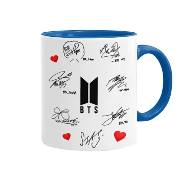 BTS signatures, Κούπα χρωματιστή μπλε, κεραμική, 330ml