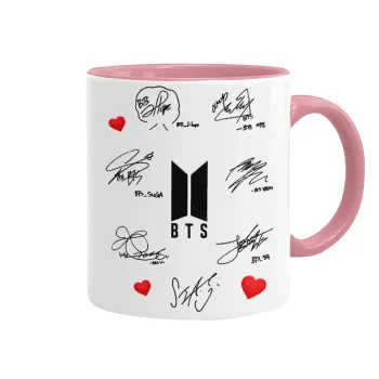 BTS signatures, Mug colored pink, ceramic, 330ml