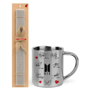 BTS signatures, Easter Set, metallic thermal cup (300ml) & Easter aromatic flat candle (30cm) (GRAY)