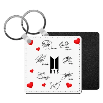 BTS signatures, Μπρελόκ Δερματίνη, τετράγωνο ΜΑΥΡΟ (5x5cm)