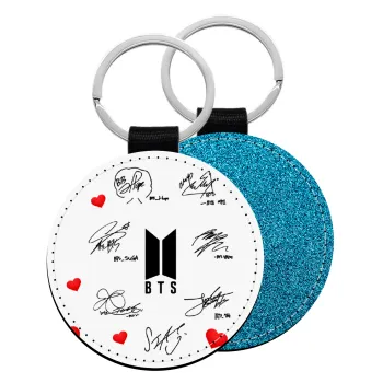 BTS signatures, Μπρελόκ Δερματίνη, στρογγυλό ΜΠΛΕ (5cm)