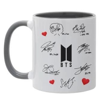 BTS signatures, Κούπα χρωματιστή γκρι, κεραμική, 330ml