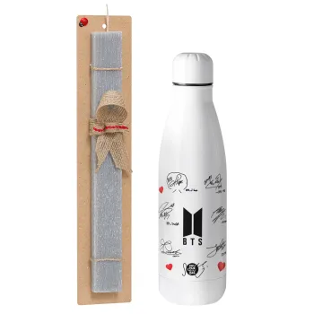 BTS signatures, Easter Set, metallic stainless thermos bottle (500ml) & scented flat Easter candle (30cm) (GRAY)