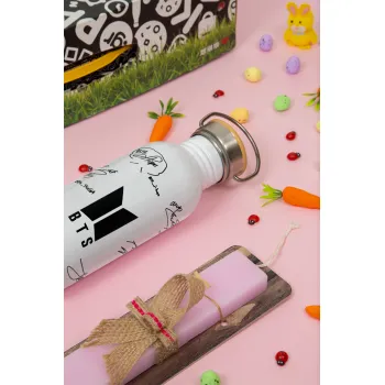 BTS signatures, Πασχαλινή Λαμπάδα με παγούρι μεταλλικό (620ml, stainless steel) & κερί αρωματικό πλακέ (30cm) (ΡΟΖ)