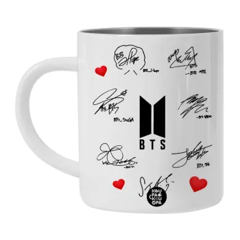 BTS signatures, BIG Mug Stainless steel double wall (450ml, White)