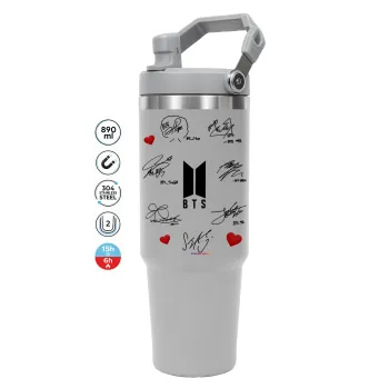 BTS signatures, GREY color, 890ml (30oz) stainless Steel Tumbler with Handle