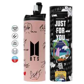 BTS signatures, Tumbler stainless steel PINK 600ml