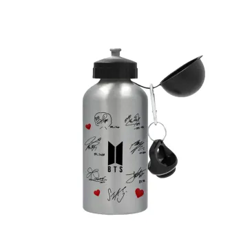BTS signatures, Metallic water jug, Silver, aluminum 500ml