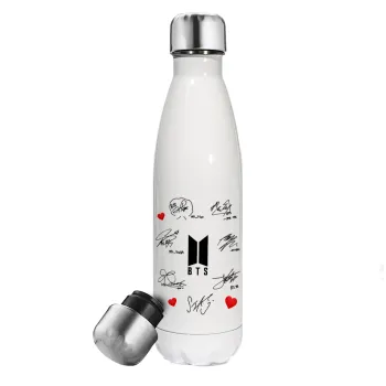 BTS signatures, Metal mug thermos White (Stainless steel), double wall, 500ml