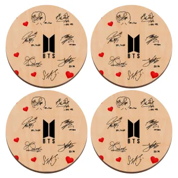 BTS signatures, ΣΕΤ x4 Σουβέρ ξύλινα στρογγυλά plywood (9cm)