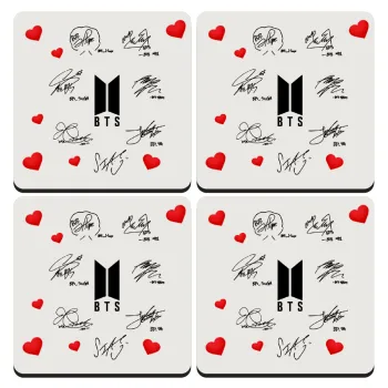 BTS signatures, ΣΕΤ 4 Σουβέρ ξύλινα τετράγωνα (9cm)