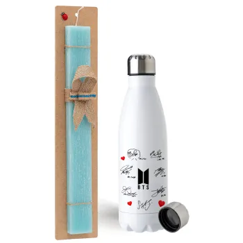 BTS signatures, Easter Set, metallic stainless steel water bottle (750ml) & aromatic flat Easter candle (30cm) (TURQUOISE)