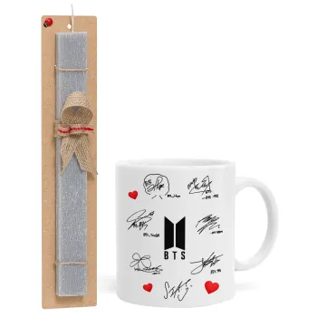 BTS signatures, Πασχαλινή Λαμπάδα με Κούπα κεραμική (330ml) & κερί αρωματικό πλακέ (30cm) (ΓΚΡΙ)