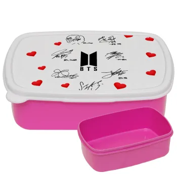 BTS signatures, ΡΟΖ παιδικό δοχείο φαγητού (lunchbox) πλαστικό (BPA-FREE) Lunch Βox M18 x Π13 x Υ6cm