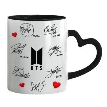 BTS signatures, Mug heart black handle, ceramic, 330ml