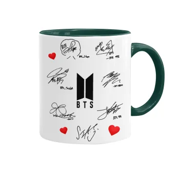 BTS signatures, Mug colored green, ceramic, 330ml