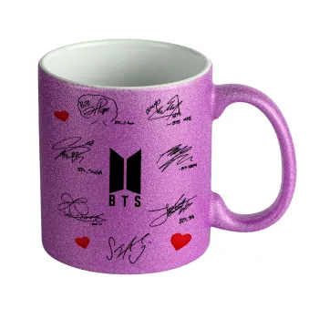 BTS signatures, Κούπα Μωβ Glitter που γυαλίζει, κεραμική, 330ml