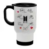 Κούπα ταξιδιού ανοξείδωτη με καπάκι, διπλού τοιχώματος (θερμό) λευκή 450ml