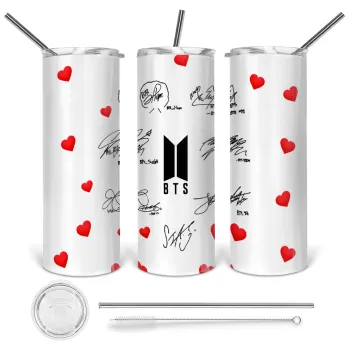 BTS signatures, Tumbler stainless steel 600ml, with metal straw & cleaning brush