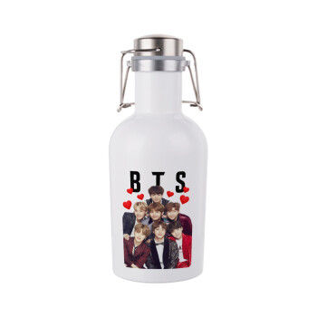BTS hearts, Μεταλλικό παγούρι Λευκό (Stainless steel) με καπάκι ασφαλείας 1L