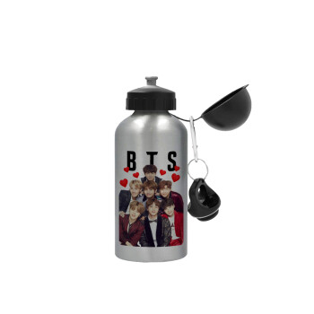 BTS hearts, Metallic water jug, Silver, aluminum 500ml
