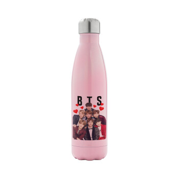 BTS hearts, Metal mug thermos Pink Iridiscent (Stainless steel), double wall, 500ml