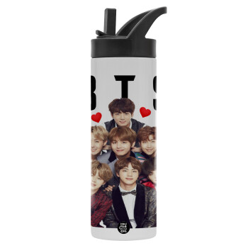 BTS hearts, bottle-thermo-straw