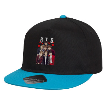BTS hearts, Καπέλο παιδικό snapback, 100% Βαμβακερό, Μαύρο/Μπλε