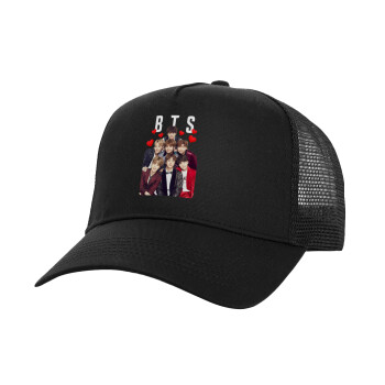 BTS hearts, Καπέλο Structured Trucker, Μαύρο, 100% βαμβακερό