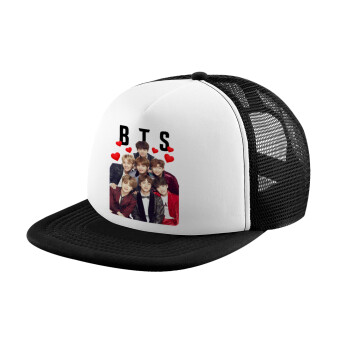 BTS hearts, Καπέλο ενηλίκων Jockey με Δίχτυ Black/White (snapback, trucker, unisex)