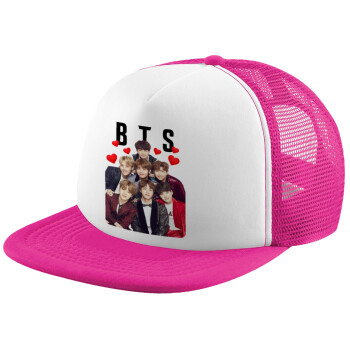 BTS hearts, Καπέλο Soft Trucker με Δίχτυ Pink/White 