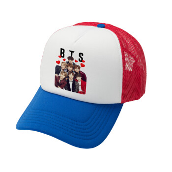BTS hearts, Καπέλο Ενηλίκων Soft Trucker με Δίχτυ Red/Blue/White (POLYESTER, ΕΝΗΛΙΚΩΝ, UNISEX, ONE SIZE)