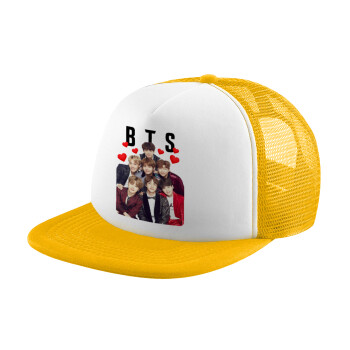 BTS hearts, Καπέλο Soft Trucker με Δίχτυ Κίτρινο/White 