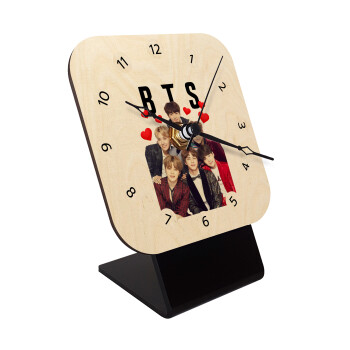 BTS hearts, Επιτραπέζιο ρολόι σε φυσικό ξύλο (10cm)