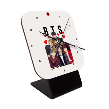 BTS hearts, Επιτραπέζιο ρολόι ξύλινο με δείκτες (10cm)