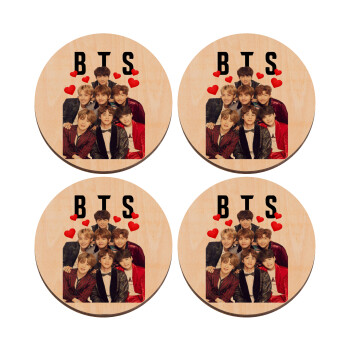 BTS hearts, ΣΕΤ x4 Σουβέρ ξύλινα στρογγυλά plywood (9cm)