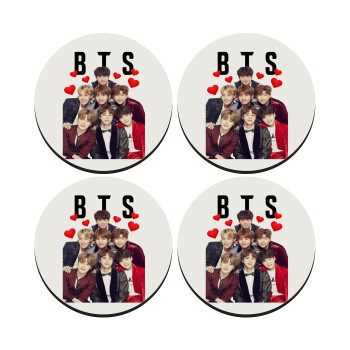 BTS hearts, SET of 4 round wooden coasters (9cm)